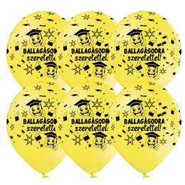 11 inch-es Ballagásodra Szeretettel Smile Face Sárga Fekete Lufi (6 db/csomag)
