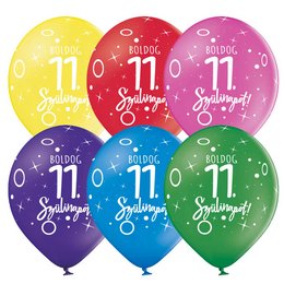 11 inch-es Boldog 11. Szülinapot Assortment Szülinapi Lufi (6 db/csomag)