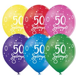 11 inch-es Boldog 50. Szülinapot Assortment Szülinapi Lufi (6 db/csomag)