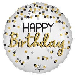 18 inch-es Happy Birthday Black Silver Gold Szülinapi Fólia Lufi