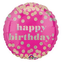 18 inch-es Happy Birthday Dots Pink Születésnapi Fólia Lufi