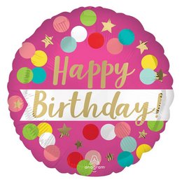 18 inch-es Happy Birthday Pink Confetti Szülinapi Fólia Lufi