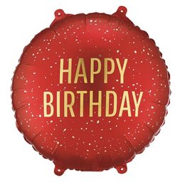 18 inch-es Happy Birthday Piros Arany Pöttyös Szülinapi Fólia Lufi