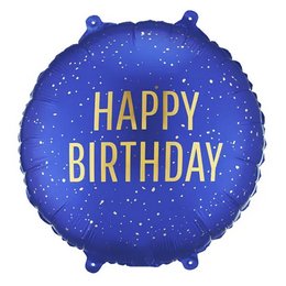 18 inch-es Happy Birthday Sötétkék Arany Pöttyös Szülinapi Fólia Lufi