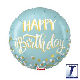 18 inch-es Ibrex Happy Birthday Confetti Blue Pastel Szülinapi Fólia Lufi
