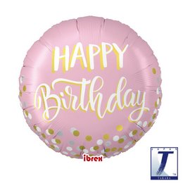 18 inch-es Ibrex Happy Birthday Confetti Pink Pastel Szülinapi Fólia Lufi