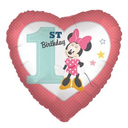 18 inch-es Minnie Mouse Szív Alakú Első Szülinapi Fólia Lufi