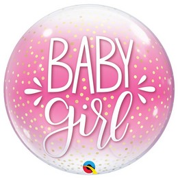 22 inch-es Baby Girl Pink & Confetti Dots Bubble Lufi Babaszületésre