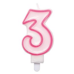 3-as Rózsaszín Keretes Szülinapi Számgyertya Tartóval