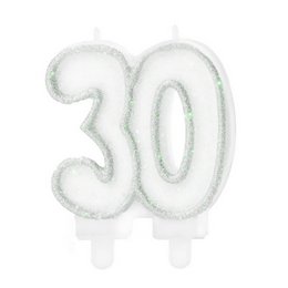 30-as Ezüst Fehér Szülinapi Parti Számgyertya
