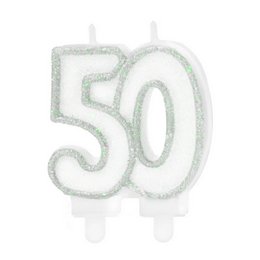 50-es Ezüst Fehér Szülinapi Parti Számgyertya