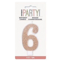 6-os Csillámos Rosegold Számos Szülinapi Gyertya