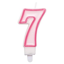 7-es Rózsaszín Keretes Szülinapi Számgyertya Tartóval