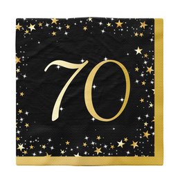 70-es Csillagos Arany Fekete Szülinapi Parti Szalvéta - 33 cm x 33 cm, 16 db-os