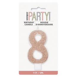 8-as Csillámos Rosegold Számos Szülinapi Gyertya