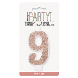 9-es Csillámos Rosegold Számos Szülinapi Gyertya
