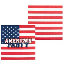 Amerikai Zászló Mintás Parti Szalvéta - 16.5 cm x 16.5 cm, 20 db-os