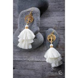 Arany életfa medálos rojtos fülbevaló - fehér