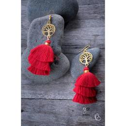 Arany életfa medálos rojtos fülbevaló - piros