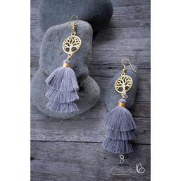 Arany életfa medálos rojtos fülbevaló - szürke