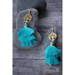 Arany életfa medálos rojtos fülbevaló - világoskék