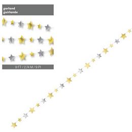Arany-Ezüst Csillag Dekorációs Füzér - 274 cm