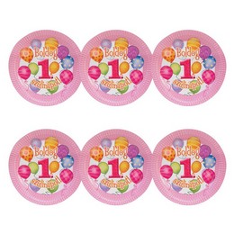 Boldog 1. Szülinapot! Léggömbös Rózsaszín Lányos Parti Tányér, 23 cm, 6 db-os