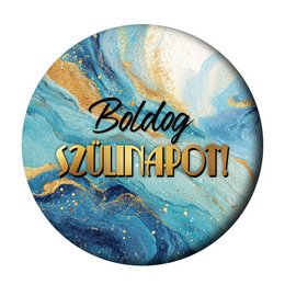 Boldog Szülinapot Kék Márvány Mintás Szülinapi Kitűző - 5,5 cm