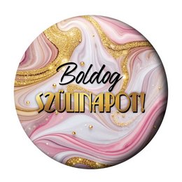 Boldog Szülinapot Pink Márvány Mintás Szülinapi Kitűző - 5,5 cm