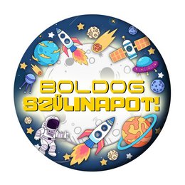 Boldog Szülinapot Űrhajó Mintás Szülinapi Kitűző - 5,5 cm