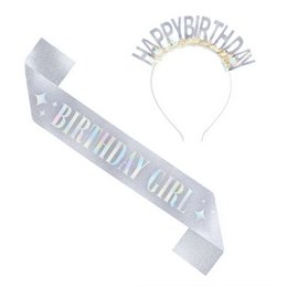 Ezüst Happy Birthday Szett - Vállszalag és Fejdísz