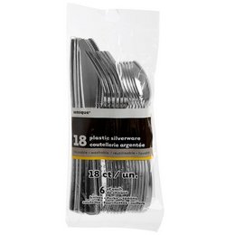 Ezüst Műanyag Parti Evőeszköz Válogatás - 18 db-os