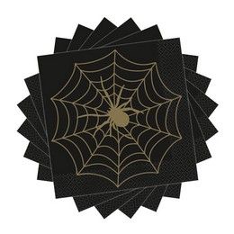 Fekete Arany Pókháló Mintás Parti Szalvéta Halloween-ra - 33 cm x 33 cm, 16 db-os
