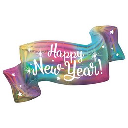 Irizáló Színes Happy New Year Banner Super Shape Szilveszteri Fólia Lufi