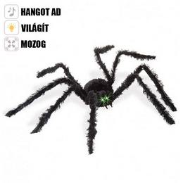 Mozgó, Hangos, Világító LED-es Hatalmas Szörős Fekete Pók, 90 cm