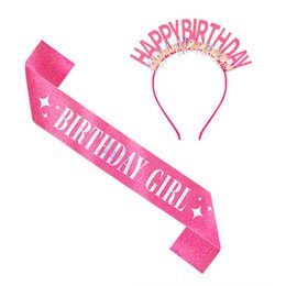Rózsaszín Happy Birthday Szett - Vállszalag és Fejdísz