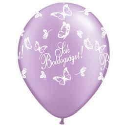 11 inch-es Sok Boldogságot Pearl Lavender Lufi Esküvőre (25 db/csomag)