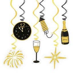 Szilveszteri Mintás Spirális Függő Dekoráció, 6 db-os