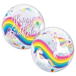 22 inch-es Birthday Rainbow Unicorn - Szívárvány Egyszarvú Szülinapi Bubble Lufi