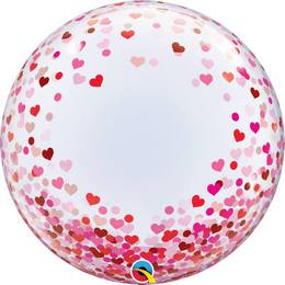 24 inch-es Red & Pink Konfetti Szívecske Mintás Deco Bubble Lufi
