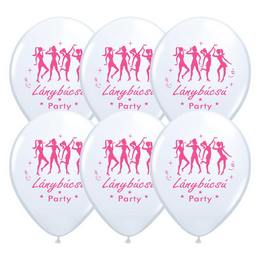 11 inch-es Táncolós Lánybúcsú Party Fehér Lufi Pink Nyomattal (6 db/csomag)