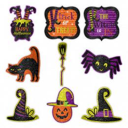 Witches' Crew Glitteres - Csillogó Dekorációs Karton Halloween-ra - 9 db-os